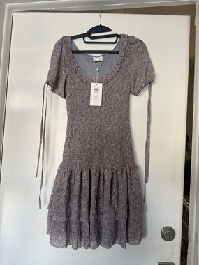 VILA Lavender Floral Smocked Midi Dress